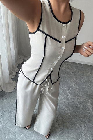 Contrast Trim Pants Set