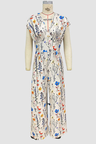Floral-Print V-Neck Jumpsuit
