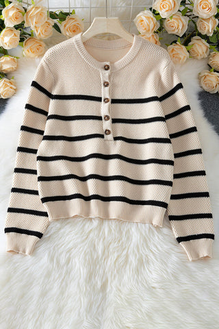 Button-Front Striped Sweater