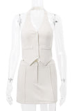 Halter Neck Skirt Set with Button Detail