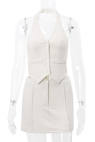 Halter Neck Skirt Set with Button Detail