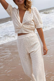 Eyelet Lace Twist-Front Blouse
