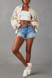 Button-Down Denim Jacket with Raw Edges