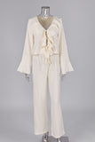Ruffled Tie-Front Pants Set