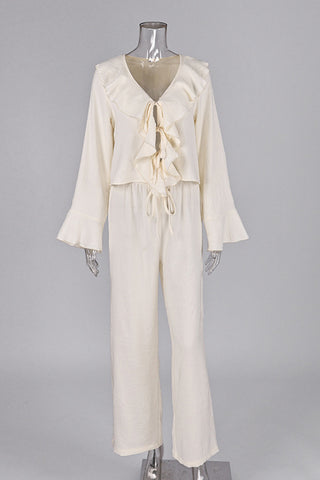 Ruffled Tie-Front Pants Set