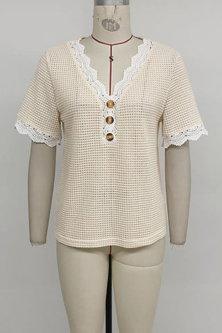 Lace-Trim Button T-Shirt