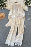 Lace Button-Up Pants Set