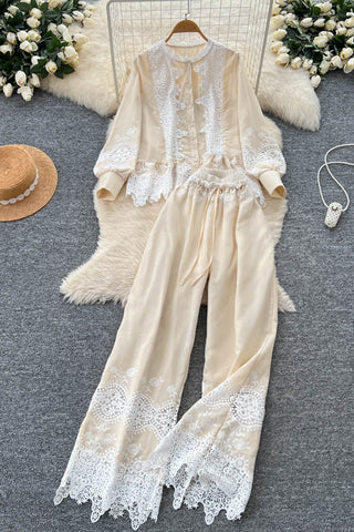 Lace Button-Up Pants Set