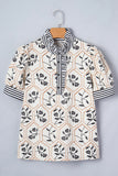 Patterned Floral Shirt with Striped Collar