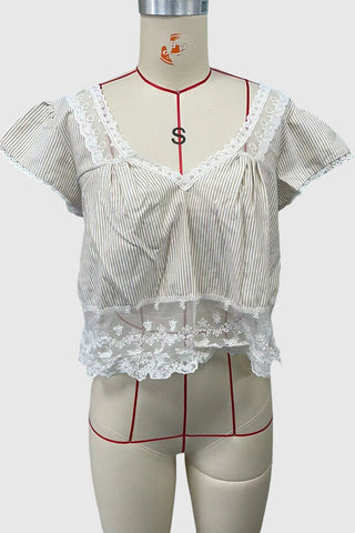 Lace Trim V-Neck Blouse