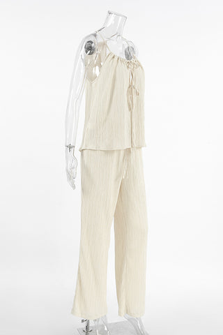 Drawstring Spaghetti Strap Pants Set
