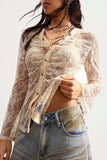 Sheer Lace Button-Front Blouse