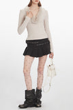Fuzzy-Trim Long Sleeve Top