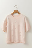 Embellished Sweater with Bow and Pearl Accents