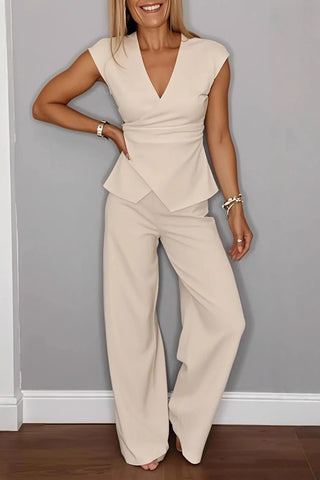Wrap-Front Wide-Leg Pants Set