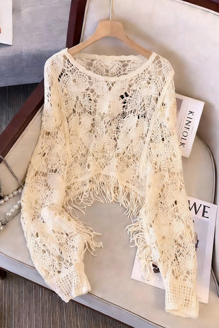 Crochet Knit Top With Fringe Detail
