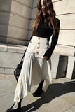 Button-Detail Pleated Skirt