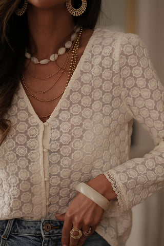 Elegant Button-Front Lace Blouse