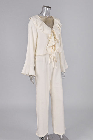 Ruffled Tie-Front Pants Set