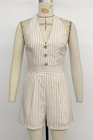Striped Button-Front Romper
