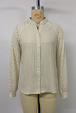 Lace Sleeve Button-Front Blouse