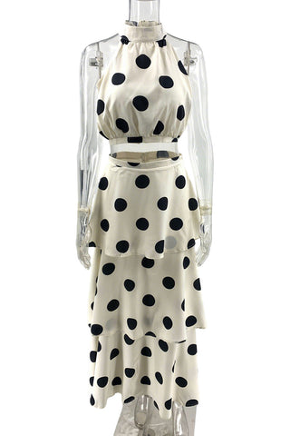 Halter Neck Polka Dot Skirt Set