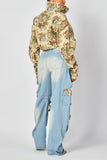 Floral Cropped Jacket with Drawstring Hem