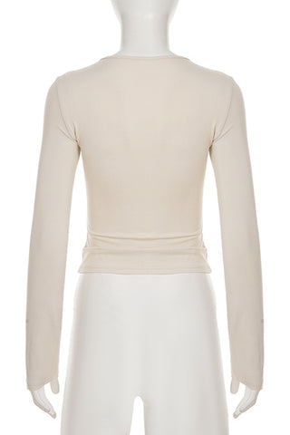 Pattern Wrap-Style Long Sleeve Top