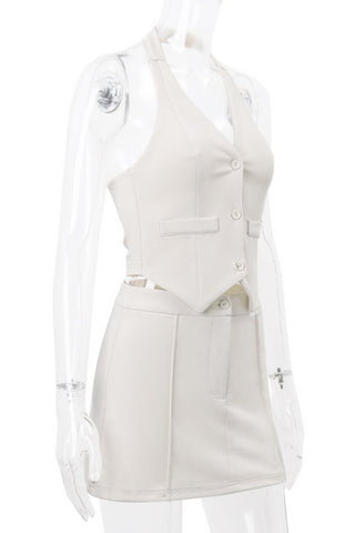 Halter Neck Skirt Set with Button Detail