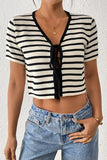 Striped Tie-Front Cropped Sweater