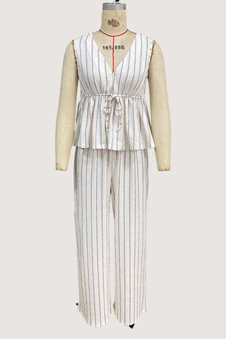 Sleeveless Striped Peplum Pants Set