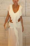 Ruffle-Trim Backless Skirt Set