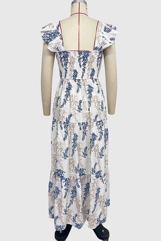 Floral Ruffle-Sleeve Maxi Dress
