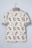 Patterned Floral Shirt with Striped Collar