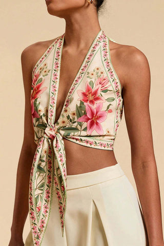 Tie-Front Floral Halter Top
