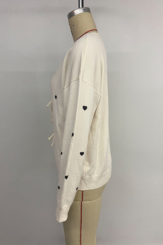 Heart-Patterned Tie-Front Cardigan