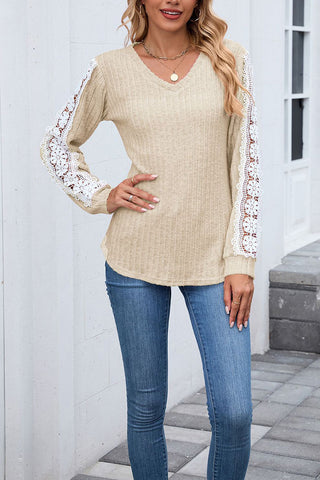 Lace Trim Long Sleeve Top