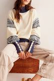 Patterned Button-Cuff Sweater