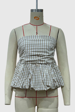 Gingham Peplum Tube Top