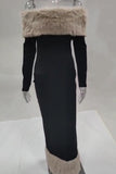 Off-Shoulder Fur Trim Evening Dress