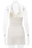 Halter Neck Skirt Set with Button Detail