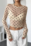 Polka Dot Mesh Long Sleeve Top