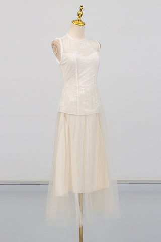 Sleeveless Lace Overlay Midi Dress