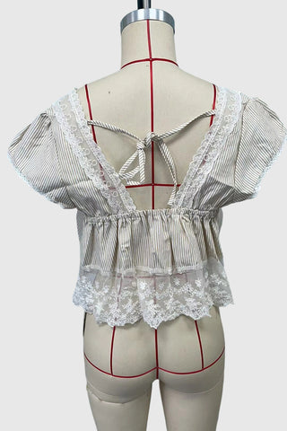 Lace Trim V-Neck Blouse