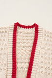 Open-Front Knit Cardigan with Patterned Trim