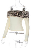 Off-Shoulder Faux Fur Trim T-Shirt