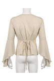 Flowy Lace-Up Long Sleeve Blouse