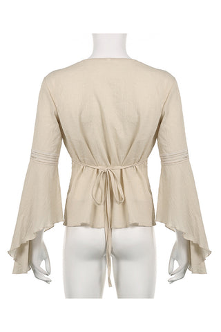 Flowy Lace-Up Long Sleeve Blouse
