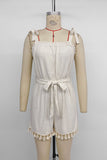 Tie-Strap Romper with Tassel Hem