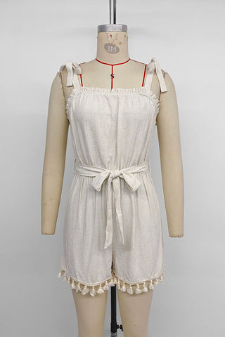 Tie-Strap Romper with Tassel Hem